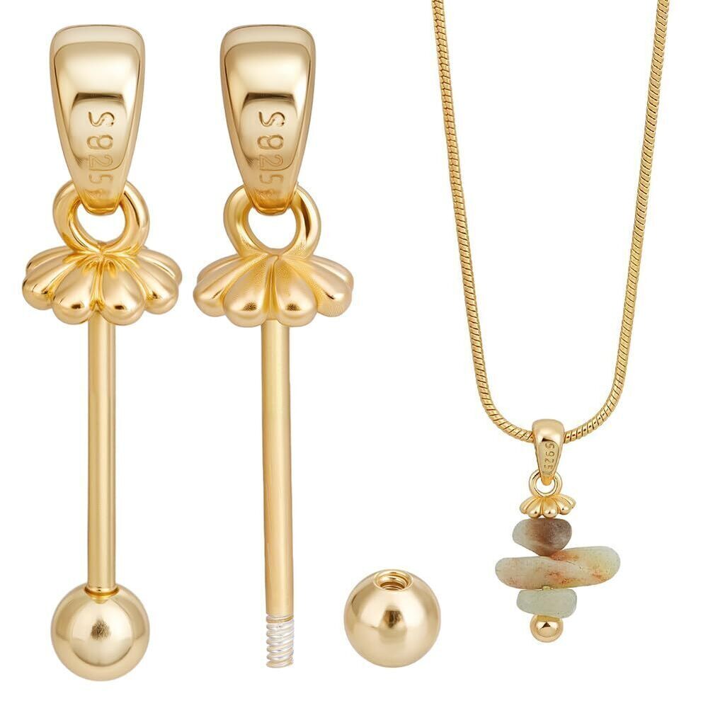 3893 2 Pcs 925 Sterling Silver Peg Bail, Gold Plated Screw Eye Pins